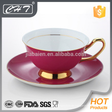 Luxus rote Teetasse und Untertasse Großhandel mit Gold Hand
